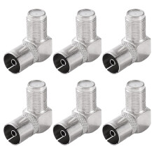 KUOQIY 6 PCS 90 Degree F Female Plug to RF Female Coaxial Aerial Adapter, Right Angle F Type Screw Connector to RF Aerial Converter, Nickel-Plated