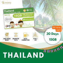 Thailand Prepaid Voice/Unlimited Data SIM Card (15GB,30 Days) 5G/4G High Speed Ready to Use SIM | 30 mins local calls | 10 SMS | Business Travel | Ho