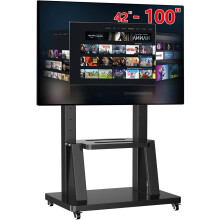 JXMTSPW Mobile TV Stand on Wheels Large Screen TV Mobile Bracket for 32-100 inch Plasma/LCD/LED TVs Universal Portable TV Cart Height Adjustable with