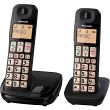 Panasonic KX-TGE112E Big Button Twin DECT Cordless Telephone with Nuisance Call Blocker & LCD Display (Twin Handset Pack) - Black