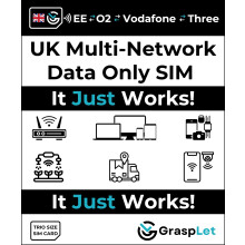 GraspLet UK Multi-Network Data SIM Card | Auto Switches Between All UK Networks | Compatible with EE, O2, Three & Vodafone (1GB Data - 12 Months)