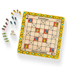 Enchantoys Ashta Chamma Cheriyal Handpainted Wooden Peeta Board Game | Chowka Bara,Katta Mane,Taayam,Kaangi Chaala,Kaana Dua,Traditional Indian Ludo |