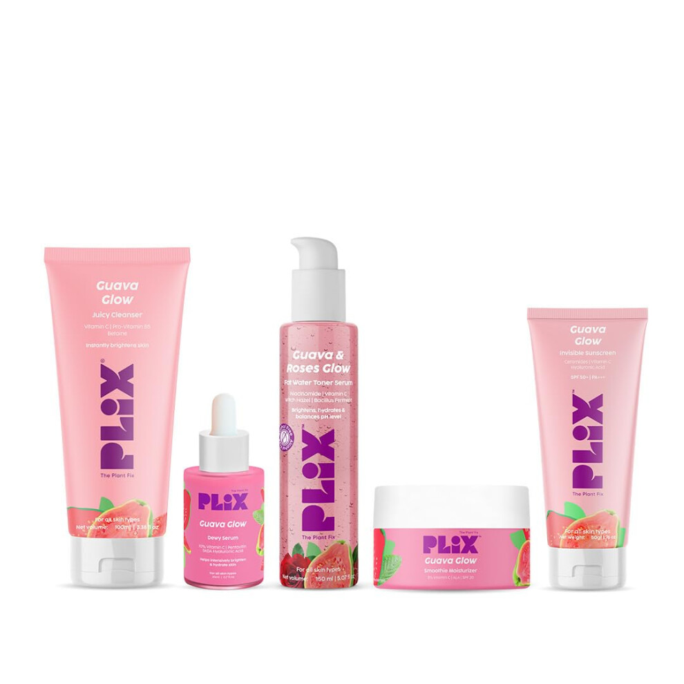 Photos - Cream / Lotion Plix - The Plant Fix Guava & Roses Regime | Hydrating Cleanser | 2-In-1 Toner Serum | Serum | Smoothie Moisturizer | Sunscre