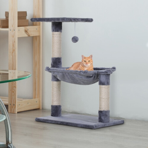Arbre à chat avec hamac en peluche, gris, 70 cm 1