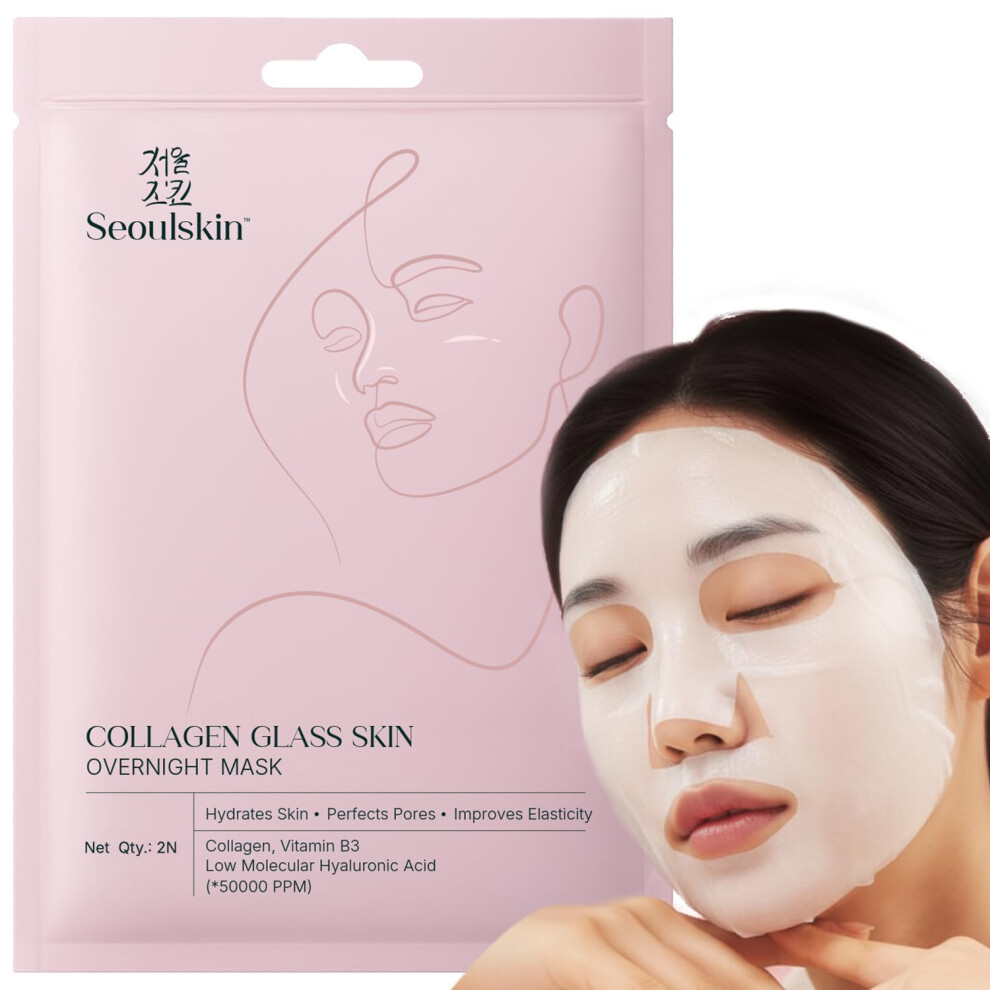 Seoulskin Collagen Glass Skin Overnight Mask (Pack Of 2) | Korean Collagen Face Mask With Low Molecular Collagen & Hyaluronic Acid, Pore Perfecting &