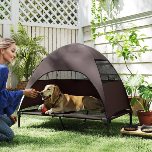 Cama elevada para perros de exterior con techo para perros grandes 1
