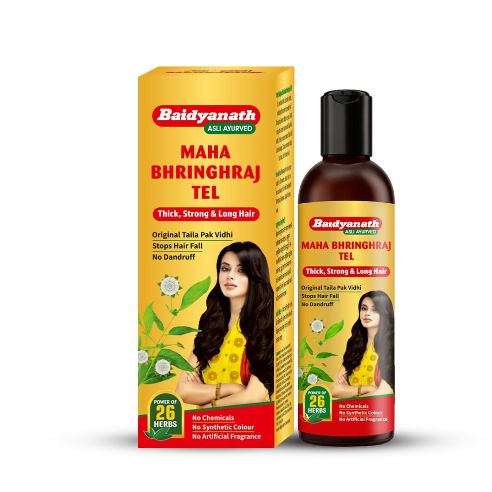 Baidyanath Mahabhringraj Tel | Ayurvedic Hair Oil | For Growth, Dandruff Control, And Hair Fall Prevention With 26 Exotic Herbs | Ayurvedic Medicated
