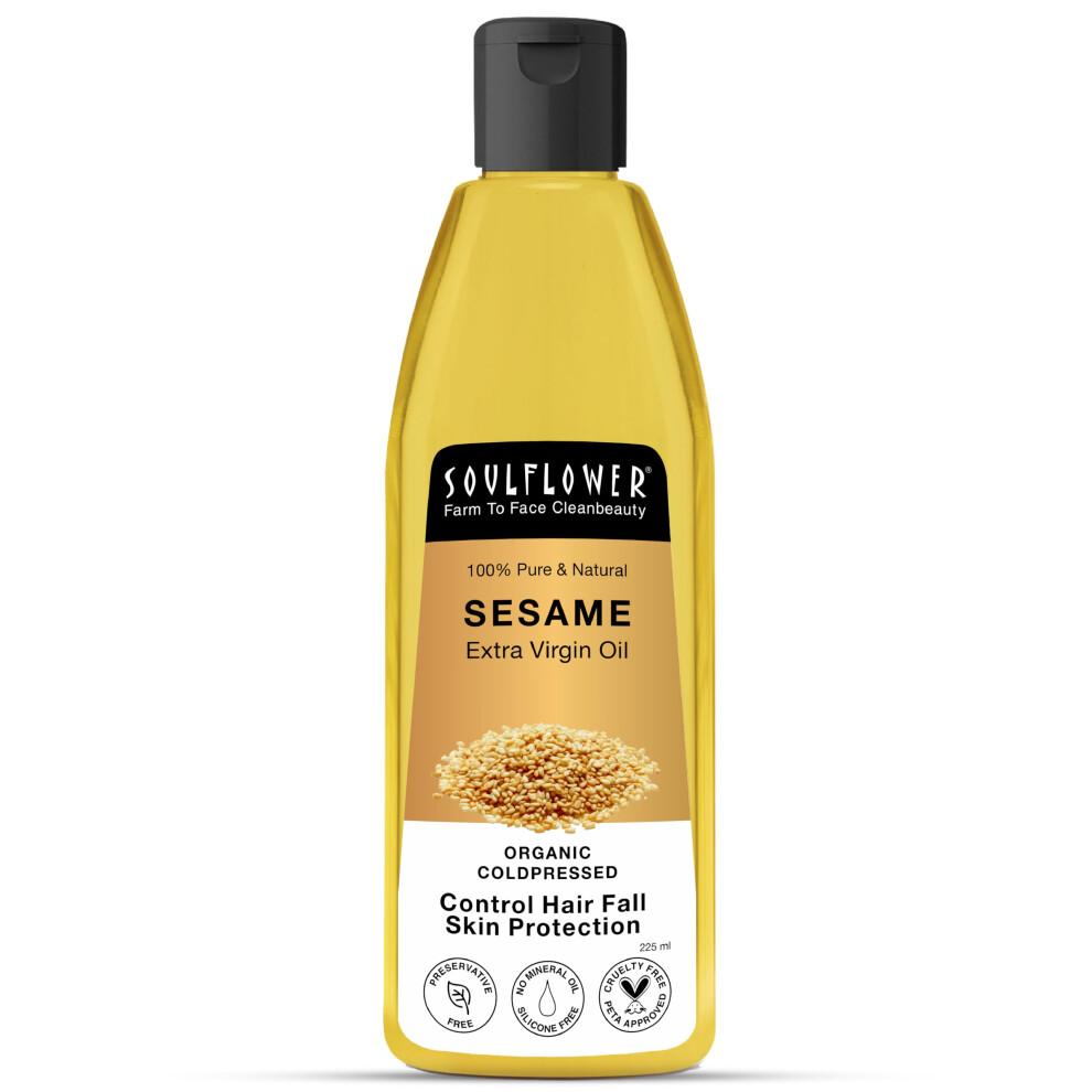 Photos - Hair Product Soulflower Organic Sesame Oil For Hair Growth 225Ml, Reduce Hair Fall, Moisturizer, Prevents Dandruff, 100 Pure, Ecocert Org