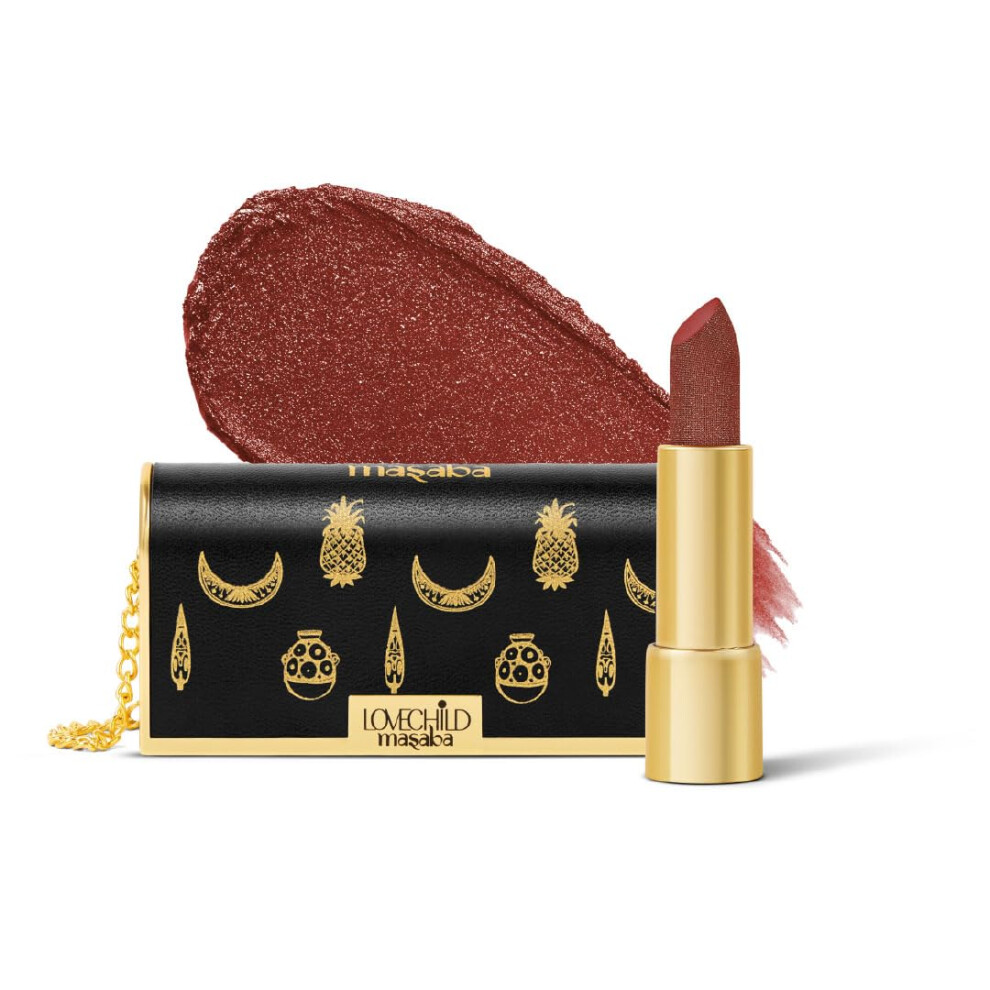 Lovechild Masaba Red "The Batua" Lipstick, Crunchy Mirchi (Brownish ) Rich Satin Finish Lipstick With Built-In Mirror, Hydrating, Nourishing Formula Wi