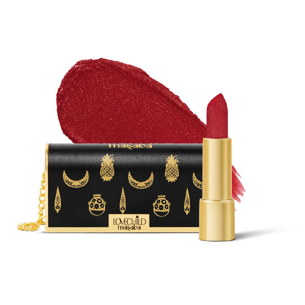 Lovechild Masaba Red "The Batua" Lipstick, Gulaabo (Red) Rich Satin Finish Lipstick With Built-In Mirror, Hydrating, Nourishing Formula With Jojoba Oil, 4