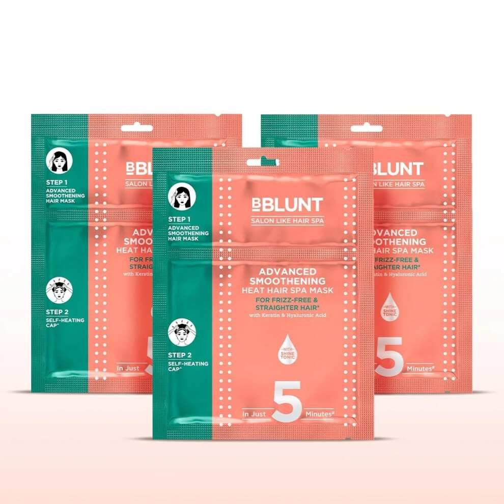 Bblunt Advanced Smoothening Heat Hair Spa Mask With Keratin & Hyaluronic Acid - 70 G (Pack Of 3) | Makes Hair Frizz-Free & Straighter| Deeply Nourishe