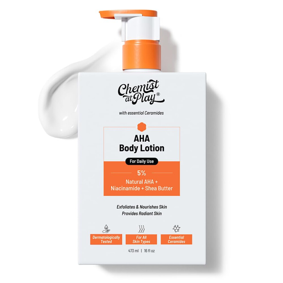 Chemist At Play Aha Body Lotion For Dry Skin | Exfoliates Dead Skin, Deeply Nourishes & Boosts Radiance | With 5% Natural Aha, Niacinamide & Shea Butt