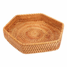 Hexagonal Decorative Rattan Wicker Woven Tray Basket, for Coffee Table and Ottoman Decor, or Living and Bathroom Small