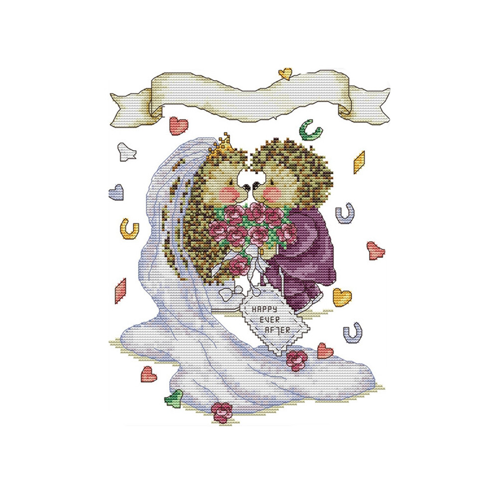 Semoic Stitch Kits Stamped Of Embroidery Kits For Beginners Diy 11Ct 3 Strands - The Hedgehog's Wedding