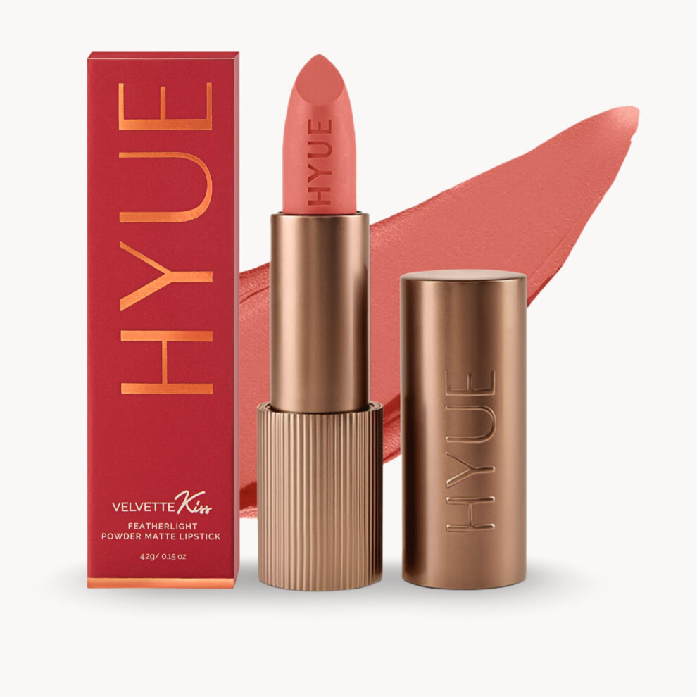 Hyue Velvette Kiss Matte Bullet Lipstick | Peach Please | Feather Light & Powder Finish | Long-Wear Intense Color | With Jojoba, Almond & Gooseberry |