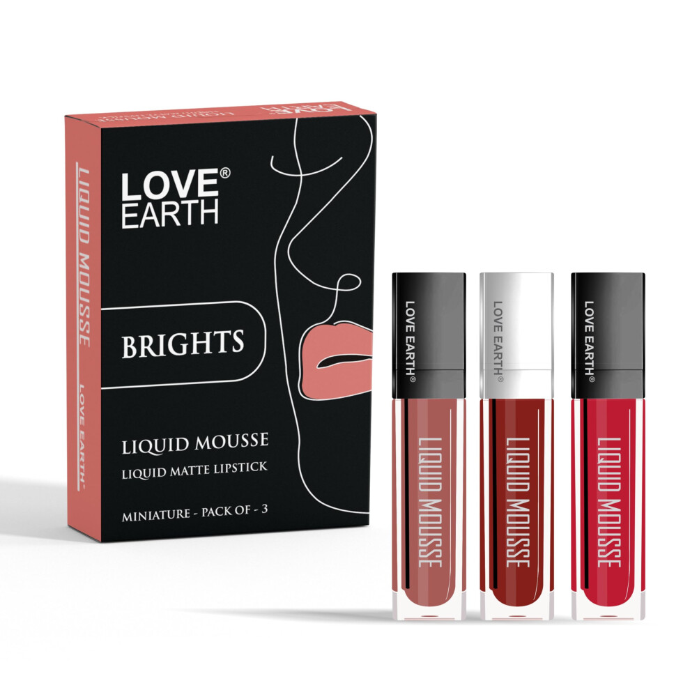 Love Earth Liquid Mousse Lipstick Brights Matte Finish Mini Combo Pack | Lightweight, Non-Sticky, Non-Drying,Transferproof, Waterproof Lipstick Set |