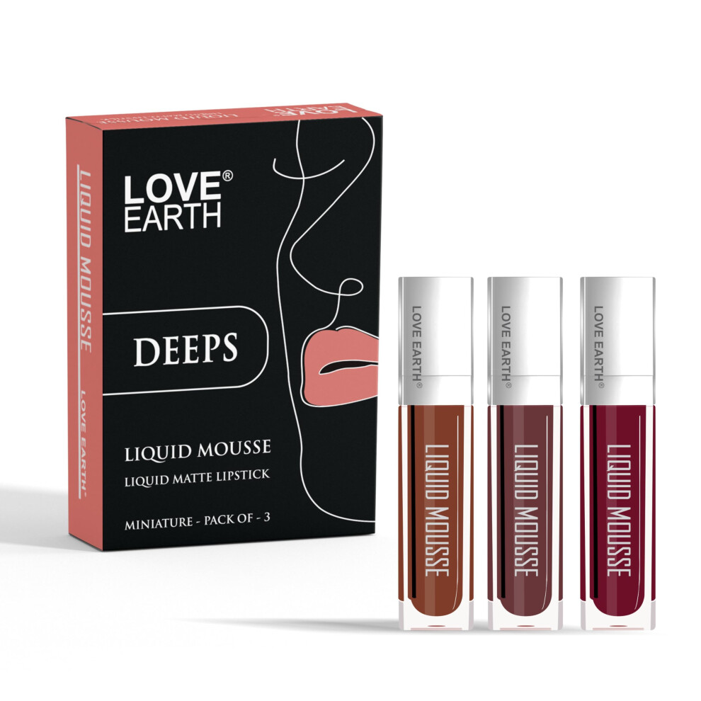 Love Earth Liquid Mousse Lipstick Deeps Matte Finish Mini Combo Pack | Lightweight, Non-Sticky, Non-Drying,Transferproof, Waterproof Lipstick Set | (2