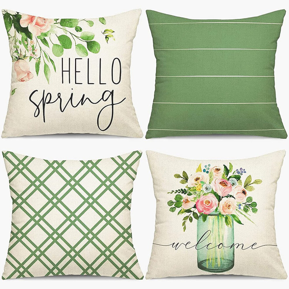 Semoic Spring Pillow Covers 18X18 Set Of 4 Spring Farmhouse Decorations Throw Pillows Cushion Case For Home Decor