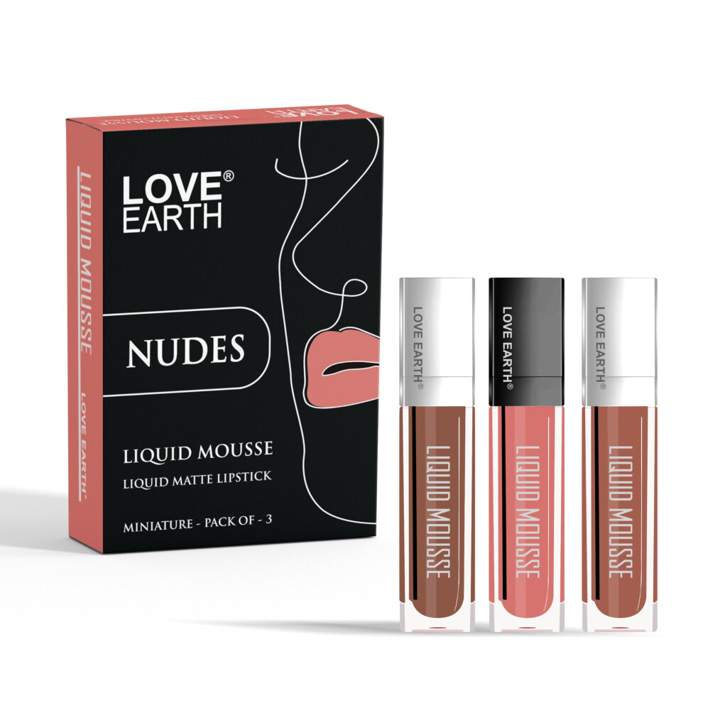 Love Earth Liquid Mousse Lipstick Nudes Matte Finish Mini Combo Pack | Lightweight, Non-Sticky, Non-Drying,Transferproof, Waterproof Lipstick Set | (2