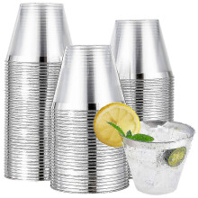 Paquete de 100 vasos de plástico con borde de 266 ml (9 oz) para eventos al aire libre.