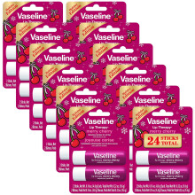 Vaseline Baume à Lèvres Merry Cherry Bulk, 12 Packs Doubles (24 Baumes) + Protecteur, Cadeaux de Noël