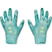 Guantes de Fútbol F9 Nitro para Mujer de Under Armour, Turquesa Radial/Teal Circuit/Amarillo de Alta Visibilidad, Mediano