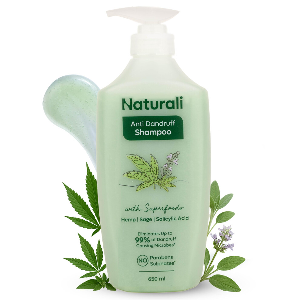 Naturali Anti-Dandruff Shampoo With Hemp, Sage & Salicylic Acid | No Sulphate, No Paraben | Calms Itchy Scalp | Prevents Hairfall Caused By Dandruff |