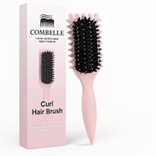 Combelle 5-i-1 Lockborste, Vegan Vildsvinsborst, Biobaserat Handtag, Utredning och Frisskontroll för Lockigt Hår (Rosa)