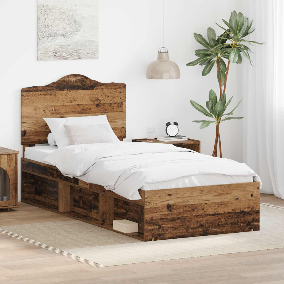 Vidaxl Bed Frame With Headboard Old Wood 90 X 190 Cm Solid Pine Wood
