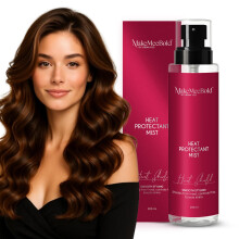 Make Mee Bold Värmeskyddande Spray För Hår | Skyddar Upp Till 230C / 450F | Fritt Från Frizz, Silkeslen Finish | Aloe Vera, Vitamin E, Niacinamid