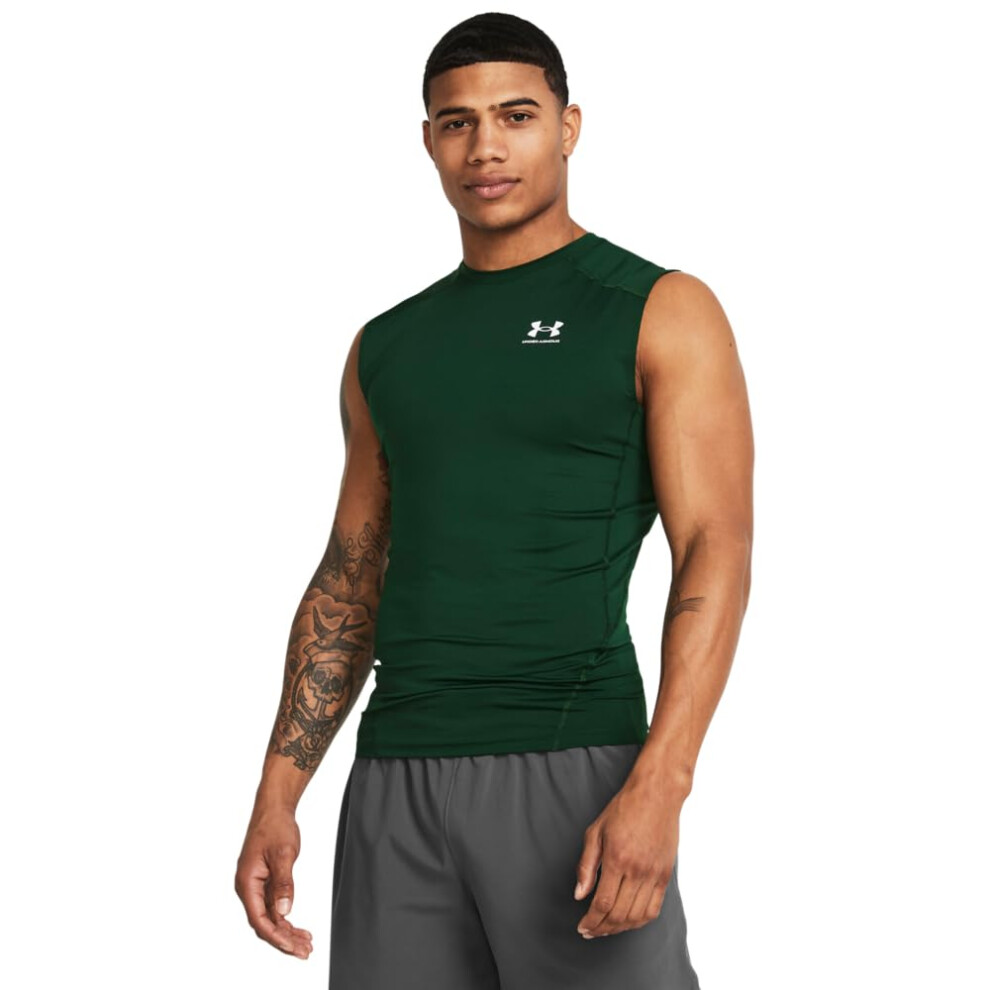Under Armour Men's Armour Heatgear Compression Sleeveless T-Shirt, (301) Forest Green / / White, XX-Large