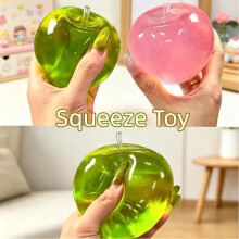 (Green) Crystal Clear Cute Green Apple Squishy Pinch Fidget Toy Malleable Plasticity Tension Relief Release Relax Portable Plaything