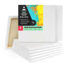 ARTEZA Stretched Canvas, 12 x 12 Inches, Pack of 8, Blank White Square Canvas for Painting for Acrylic, Oil and Gouache Paints