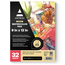 Papel Acuarela ARTEZA, 32 Hojas, 9x12 Pulgadas, 140lb/300gsm, Grano Frío, Papel Artístico Libre de Ácido
