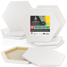 ARTEZA Lienzos Hexagonales Estirados, 15 cm de Lado, Paquete de 9, Lienzos Blancos para Pintura Acrílica, Óleo y Gouache