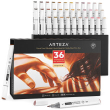 ARTEZA Alkoholtuschpennor - Set med 36 Porträtt & Hudtoner EverBlend Dual Tip Pennor med Fin och Skäggnibb och Förvaringslåda