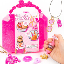 Barbie Glitzer Schmuckset, Aufbewahrungstasche, Ring- und Armband Bastelset für Mädchen ab 6 Jahren