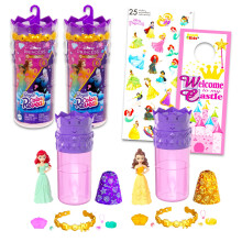 Disney Princess Color Reveal Toys for Girls - Bundle with 2 Water Reveal Toy Doll Blind Capsules Plus Stickers, More | Disney Princess Mystery Figures
