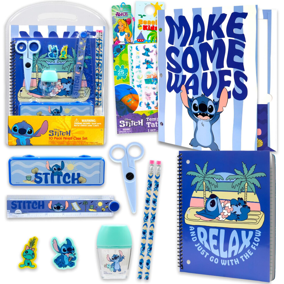 Disney Lilo & Stitch School Supplies Set - Bundle With Stitch Classroom Folder, Notebook, Pencils, Tattoos, And More | Stitch Back To School Supplies