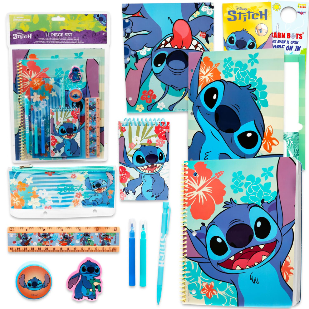 Disney Stitch Back To School Set - 13 Pc Bundle With Experiment 626 Folders, Notebook, Erasers, Case, Tattoos, And More | Lilo And Stitch Stationery C