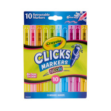 Crayola Clicks Retractable Tip Neon Markers (10ct), No Drying Washable Art Marker Set, Coloring Markers for Kids, Gifts for Boys & Girls, 3+