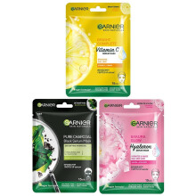 Garnier Skin Naturals, Face Mask Set, Hydrating, Brightening, & Pore Reducing, Sakura Glow, Bright Complete & Black Serum Mask Pure Charcoal, 3 Pcs, 8