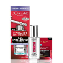L'Oreal Paris Revitalift Hyaluronzuur + Cafeïne Hydraterend Oogserum voor Donkere Kringen, Geurvrij 20 ml + Hydratatie Monster