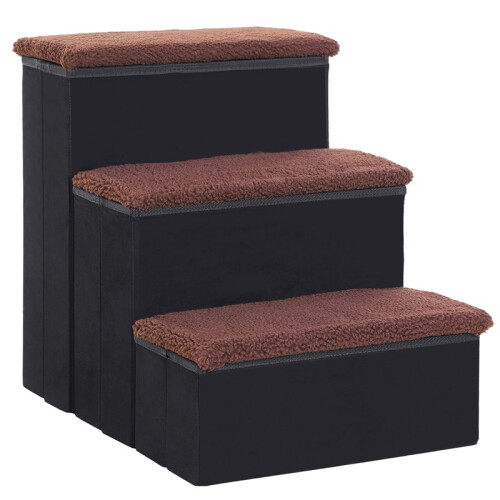 Escalier pliable pour animaux avec rangement, 3 marches, noir