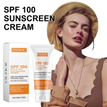 (1PC) Ouhoe Body and Face Sunscreen Cream SPF 100 Protection UVA UVB Blocker Non Greasy Daily Defense for Summer Outdoor Beach Use 50g