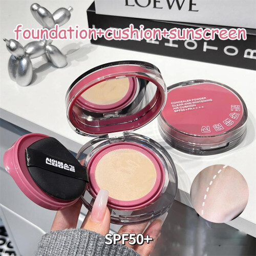 (pink) High Coverage Foundation Cushion Compact SPF50+ Waterproof BB Cream Concealer Contour Korean Makeup