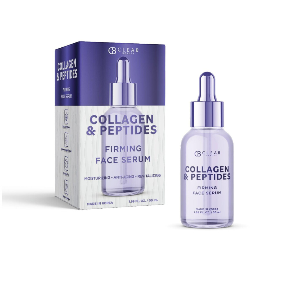 Clear Beauty Peptides Serum For Face With Collagen - Firming & Hydrating For Fine Lines & Wrinkles - Dermatologist Tested, Anti-Aging, Korean Skin Car