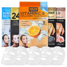 Azure Cosmetics 24K Guld, Kaviar, Vitamin C, Hyaluronsyra, Retinol & Kollagen Anti-Aging Ansiktsmask - 20-pack