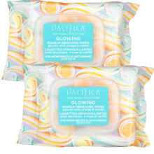 Pacifica Makeup Remover Face Wipes - 2-Pack Daily Facial Cleansing Exfoliating Towelettes - Biodegradable - Organic - w/Gycolic Acid - Clean Beauty Ve