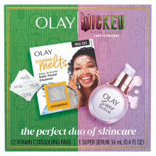 Olay x Wicked: For Good: Perfekt Duo Hudvårdset, 2 delar, Vitamin C Rengöringssmältor 12st, Super Serum 0.4 FL OZ